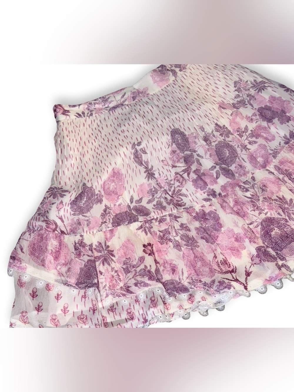 HEMANT & NANDITA Pink Floral Tiered Mini Skirt - Picture 3 of 6